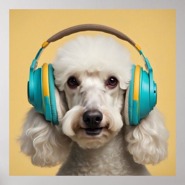Poster Poodle usando fones de ouvido (Frente)