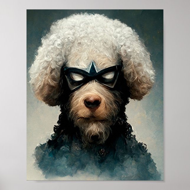 Poster Poodle Vestido Como Cão Super Herói (Frente)