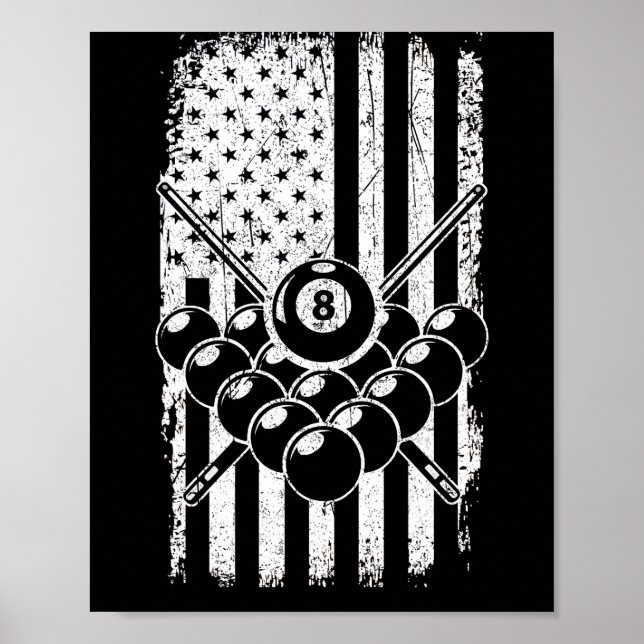 Poster Pool Player American USA Flag Billard (Frente)