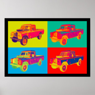 Poster Pop art 1971 colorido do camionete de Land Rover