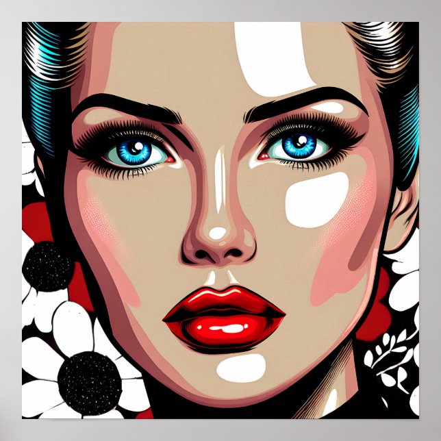 Poster Pop Art Ai Comic Book Face de Mulher (Frente)
