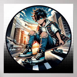 Poster Pop Art Boy no skate na cidade
