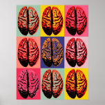 Poster Pop Art Brain<br><div class="desc">Hetero dos anos sessenta e pop. Contorno preto de um cérebro dentro de retângulos amarelo brilhante,  rosa quente,  rosa e verde</div>