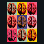 Poster Pop Art Brain<br><div class="desc">Hetero dos anos sessenta e pop. Contorno preto de um cérebro dentro de retângulos amarelo brilhante, rosa quente, rosa e verde</div>