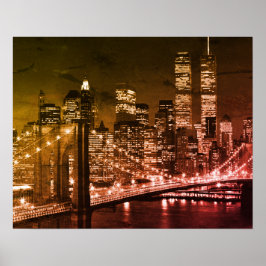 Poster Pop Art Brooklyn Bridge New York Night