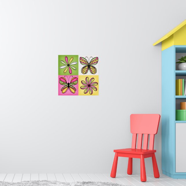 Poster Pop Art Butterflies and Flowers (Berçário 1)