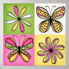 Poster Pop Art Butterflies and Flowers