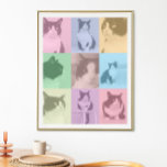 Poster Pop Art Cat 9 Fotografia Moderna Bloqueio de Cor<br><div class="desc">Um poster de fotos personalizado do estilo de pop 9 pronto para você carregar suas fotos favoritas do seu gato ou cão. Uma camada de blocos coloridos transparentes em tons pastéis de rosa,  azul,  amarelo,  verde e roxo. Arte original ©Marisu Valencia</div>