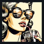 Poster Pop Art Comic Book Bonito Mulher Bebendo Soda<br><div class="desc">A pop de arte retro-bonito da bebendo dos quadrinhos bonito,  com óculos de sol acesos,  com um reflexo solar.</div>