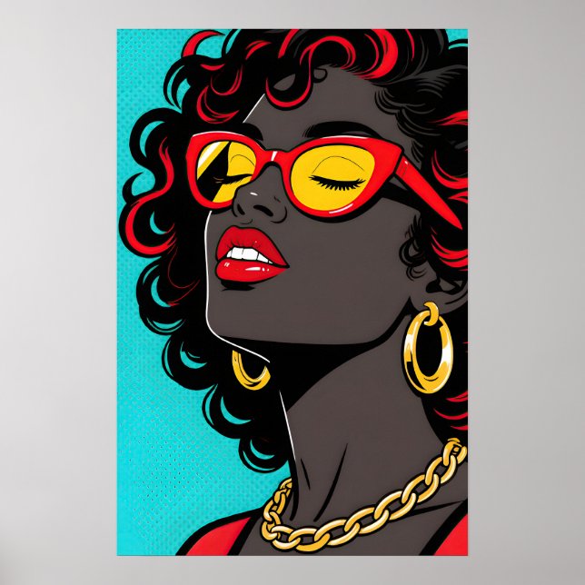 Poster Pop Art de Garota com Lábios Vermelhos (Frente)