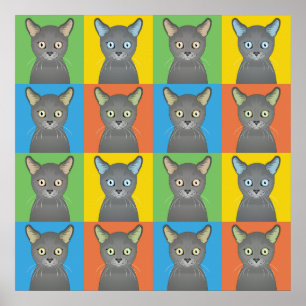 Póster Pop art dos desenhos animados do gato azul do