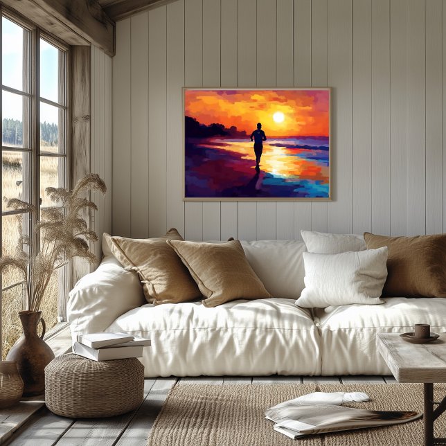 Poster Pop Art em Execução no Sunset - Beach Jogger Art (Criador carregado)