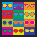 Póster Pop Art Eyeglass<br><div class="desc">Pop-Art ilustração estilizada dos estilos populares de quadros de óculos num quadro de verificação colorido.</div>