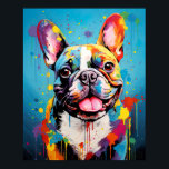 Poster Pop Art Frenchie<br><div class="desc">Traga uma rajada de alegria e cor para o seu espaço com este vibrante e pareceroso retrato de um Bulldog Francês. Esta peça atraente transforma um amado companheiro canino numa obra-prima da arte moderna. Várias manchas dançam através da canvas, trazendo a personalidade lúdica do francês à vida. O fundo azul...</div>