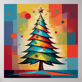 Poster Pop Art Geometric Christmas Tree on Squares