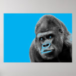 Poster Pop Art Gorilla Blue Cinza<br><div class="desc">Computador digital Arte animal - Arte de Pop universitária - Imagens de computador animal selvagem</div>