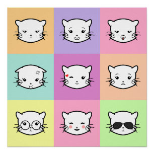 Póster Pop Art Kawaii Cat  Emoji 2