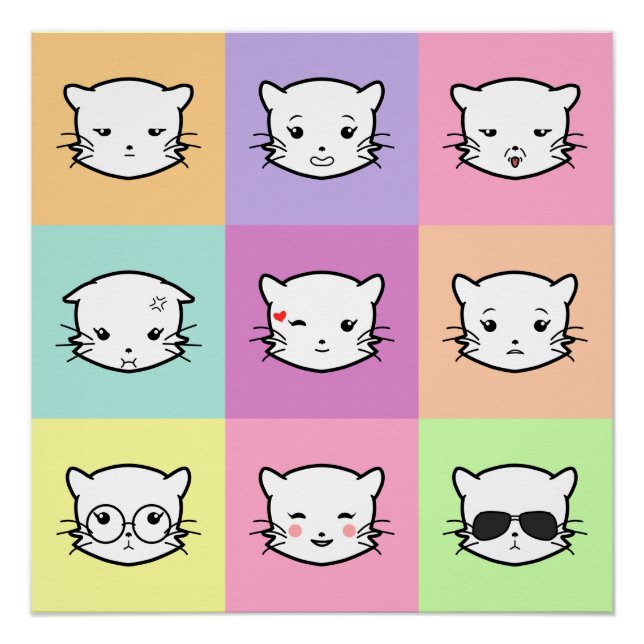 Póster Pop Art Kawaii Cat  Emoji 2 (Frente)