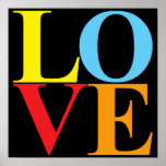 Póster Pop Art LOVE | Tipografia<br><div class="desc">Um Pop de tipografia do amor pela arte poster em preto,  vermelho-cereja,  amarelo-limão,  laranja e azul-turquesa para o dormitório da faculdade. Tem uma luz negra?</div>