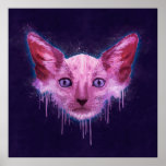Poster Pop Art Lykoi Werewolf Cat<br><div class="desc">Uma pintura digital textural de uma cabeça de gato Lykoi com arranhões,  salpicos e pingos sobre um fundo texturizado áspero.</div>