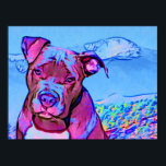 Poster Pop Art Pit Bull Puppy Dog<br><div class="desc">Pop de um cachorrinho americano Pitbull,  com a montanha americana,  a neve cobriu Pikes Peak,  ao fundo.</div>