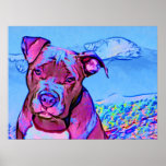 Poster Pop Art Pit Bull Puppy Dog<br><div class="desc">Pop de um cachorrinho americano Pitbull,  com a montanha americana,  a neve cobriu Pikes Peak,  ao fundo.</div>