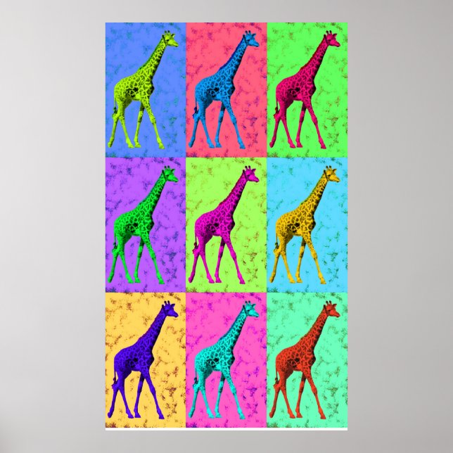 Póster Pop Art Popart Walking Girafa Multicolorido (Frente)