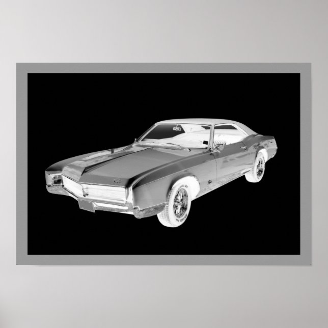 Póster Pop Art Preto E Branco 1967 Buick Riviera (Frente)