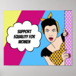Poster Pop-Arte Feminista - Retrô para a Igualdade entre<br><div class="desc">Apoie a igualdade para as mulheres com este cartão postal de pop-arte bonito e colorido. Uma retrógrada feminina se posiciona ao lado da citação feminista encorajando as pessoas a votar pelos direitos das mulheres. Cores divertidas e design de desenho animado vintage para uma mulher desagradável.</div>