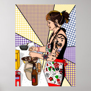 Poster Pop-Arte Retro Tatuada Lady Baking