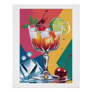 Póster Pop & Cherry – Cocktailkunst im Retro-Stil