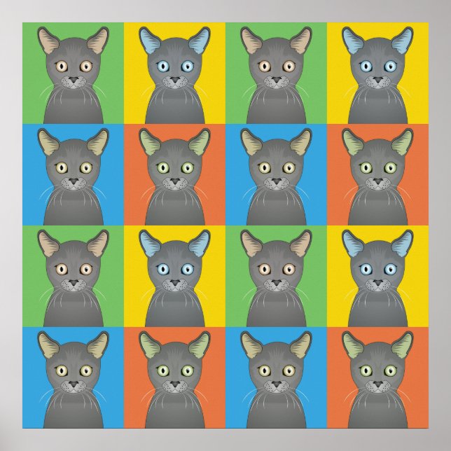 Póster Pop de Arte Azul de Gato Russo (Frente)
