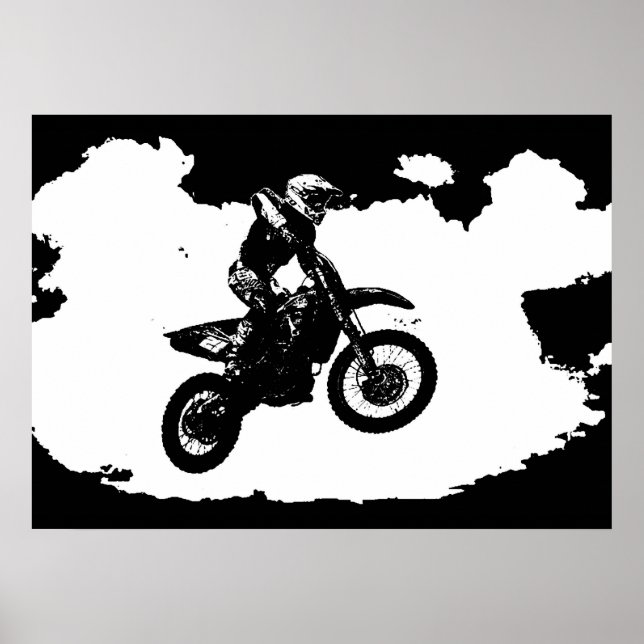Póster Pop de Arte Branca Negra Motocross Motorcyesporte (Frente)