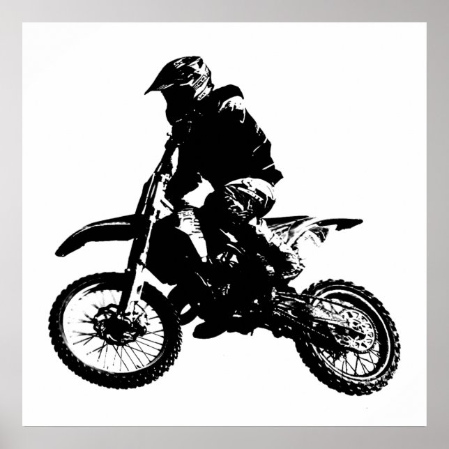 Poster Pop de Arte Branca Negra Motocross Motorcyesporte (Frente)