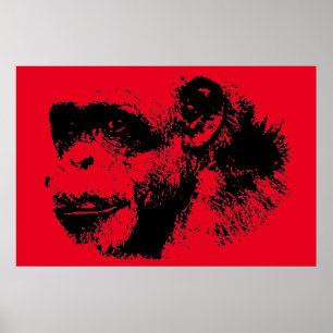 Poster Pop de Arte Chimpanzé Preta e Vermelha