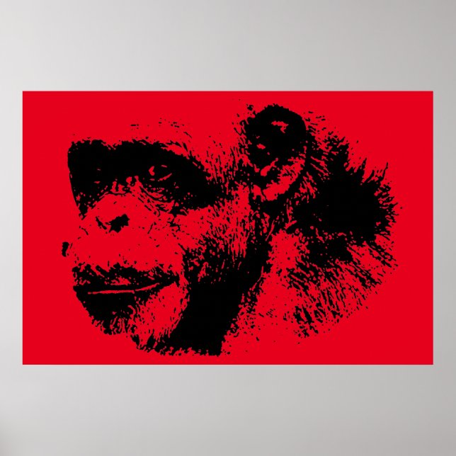 Poster Pop de Arte Chimpanzé Preta e Vermelha (Frente)