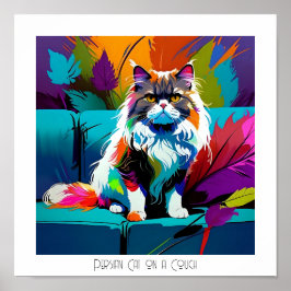 Poster Pop de arte colorida - Gato persa editável no sofá