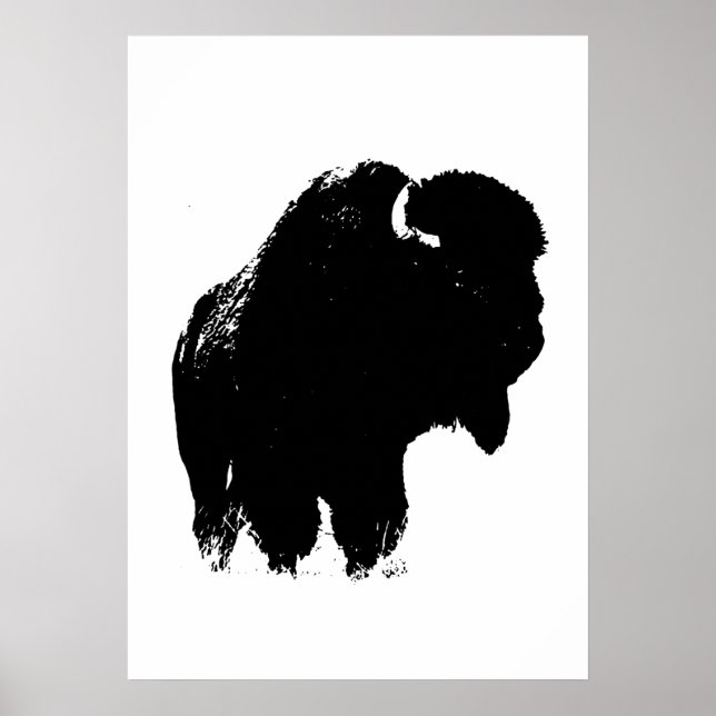 Póster Pop de Arte de Bison Bison Branco e Preto (Frente)
