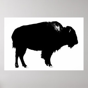 Póster Pop de Arte de Bison Bison Branco e Preto
