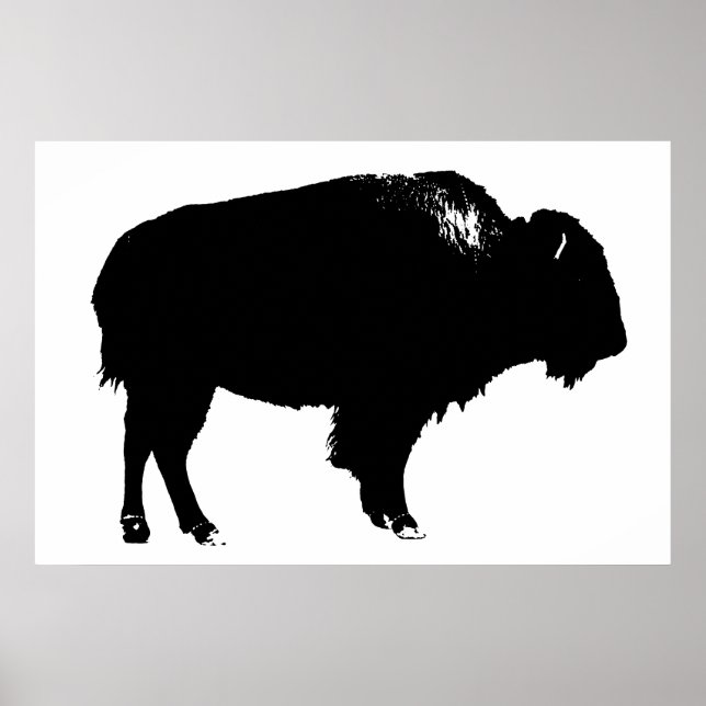 Póster Pop de Arte de Bison Bison Branco e Preto (Frente)