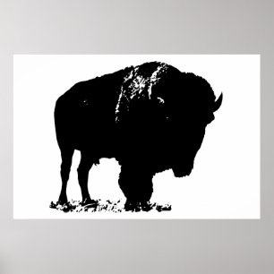 Poster Pop de Arte de Bison Bison Branco e Preto