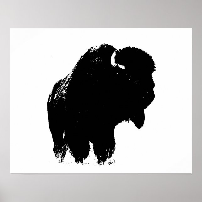 Póster Pop de Arte de Bison Bison Branco e Preto (Frente)