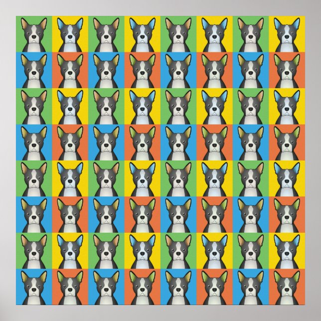 Póster Pop de Arte de Cartoon de Boston Terrier Dog (Frente)