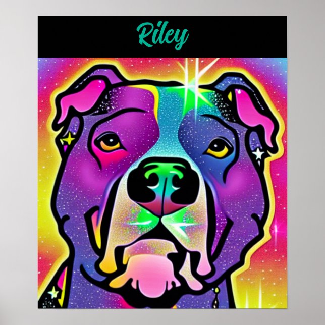 Poster Pop de Arte do Cão Pitbull Personalizada (Frente)