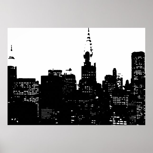 Póster Pop de arte na noite de Nova Iorque branco preto (Frente)