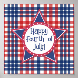 Poster Pop de Bolo Vermelho, Branco e Azul