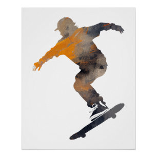 Póster Pop de Ilustração Desafio do Esporte do Skateboard