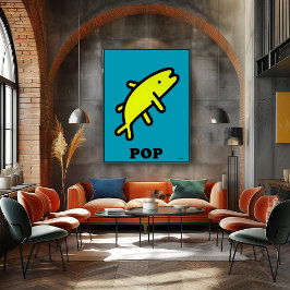 Poster Pop de Peixe Amarelo Cartoon de Animais Negrito Si