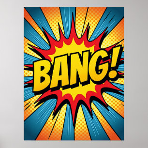 Poster Pop Dinâmico Arte 'BANG!' Estilo de banda desenhad