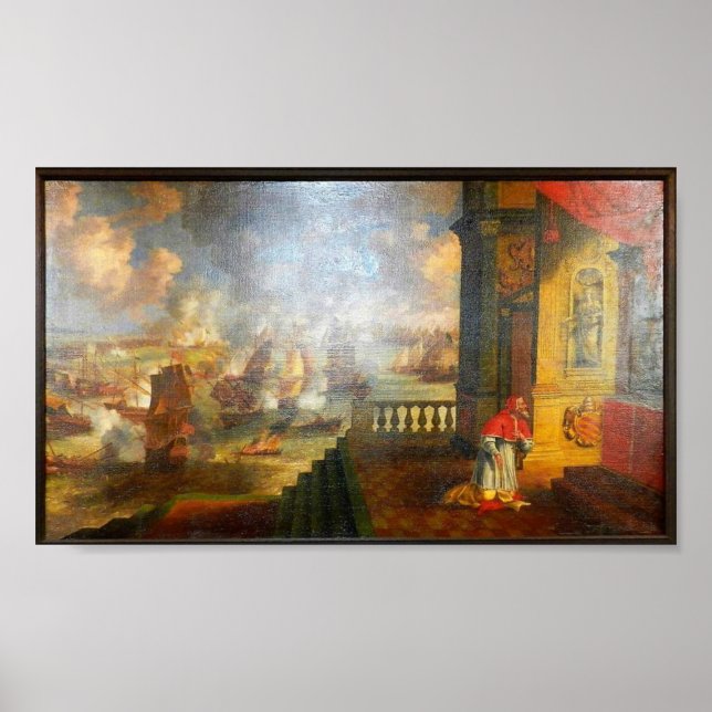 Poster Pope Rua Pius V rezando durante a Batalha de Lepan (Frente)